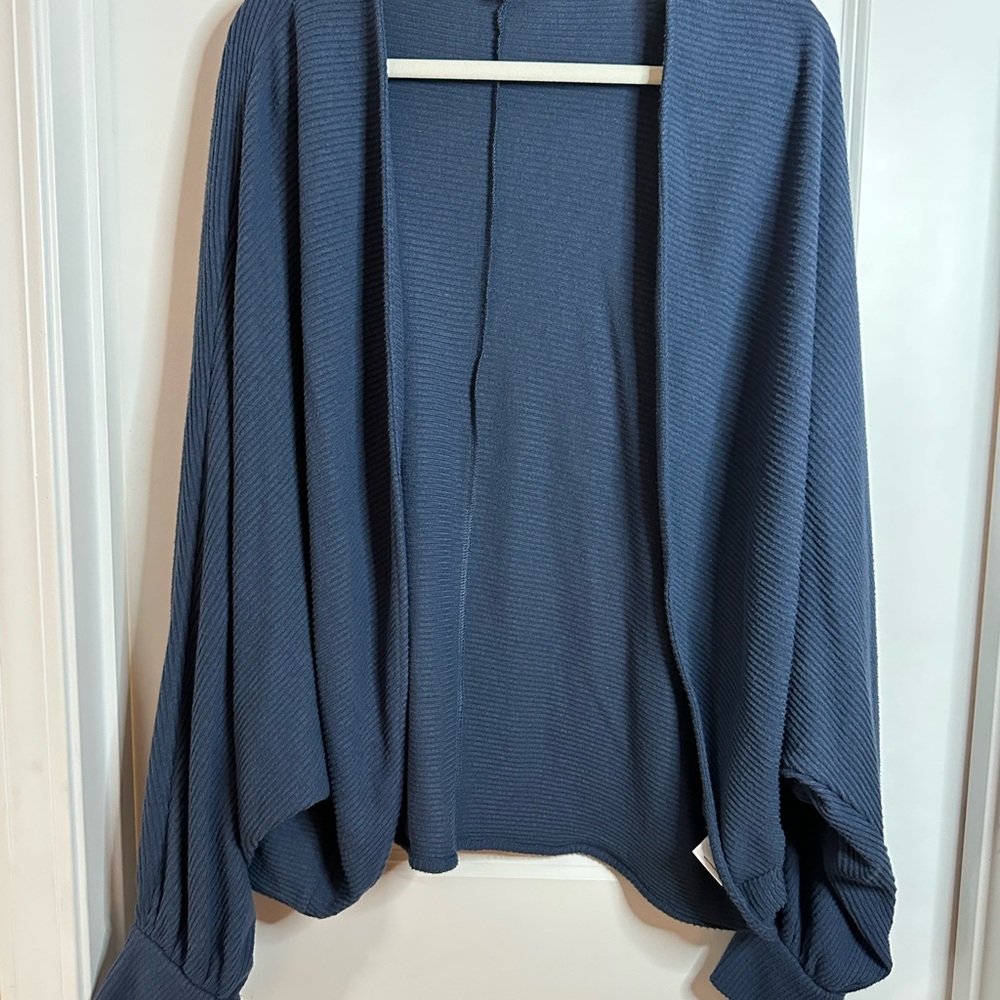 Express Slate Blue Cardigan with Loose Draped Style and Wide Sleeves